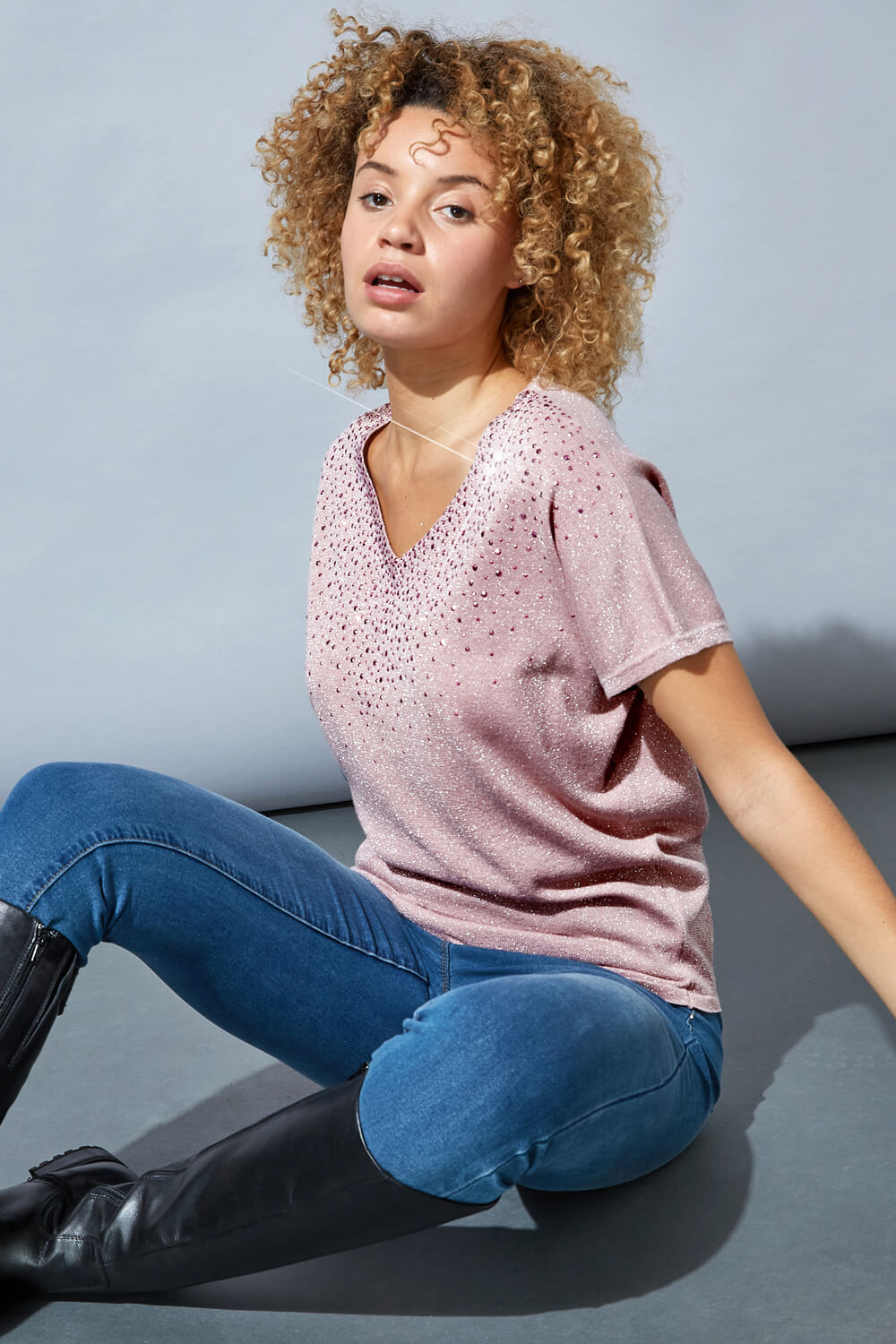 PINK Scatter Hotfix Knitted T-Shirt, Image 2 of 4