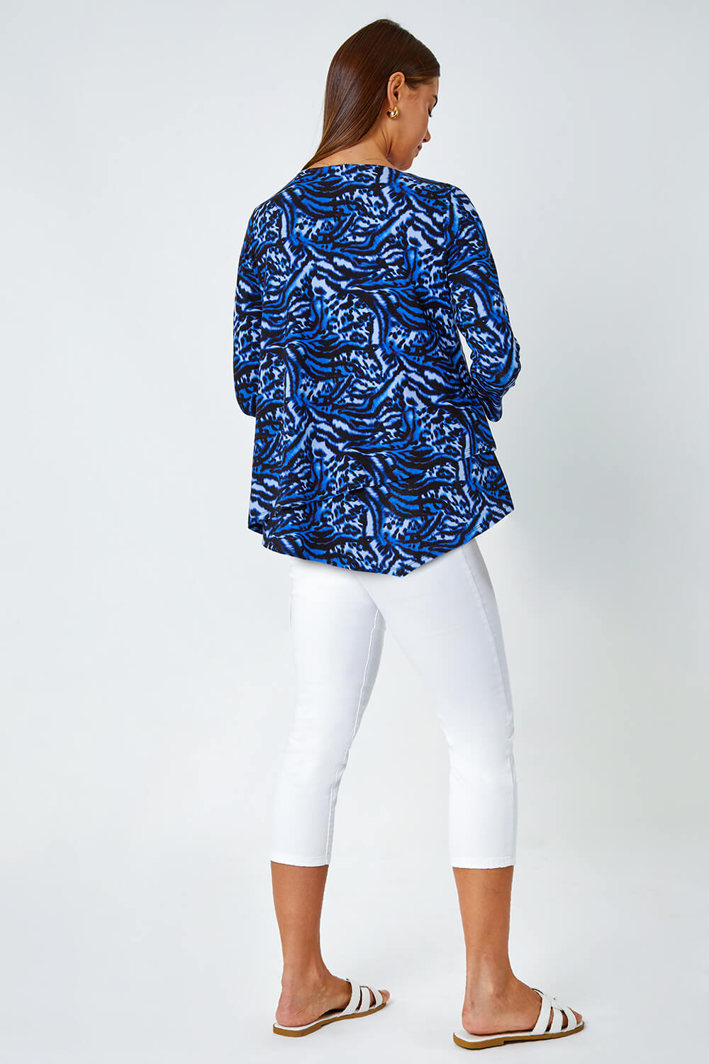 Blue Animal Asymmetric Layer Stretch Top, Image 3 of 5
