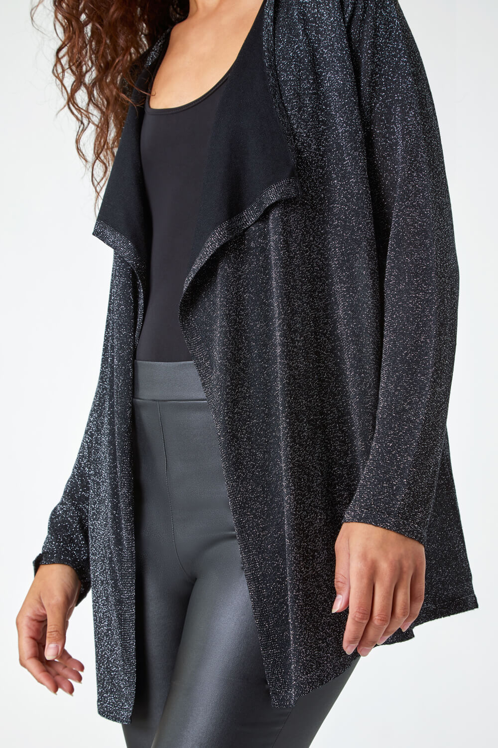 Black Shimmer Waterfall Stretch Cardigan, Image 5 of 5