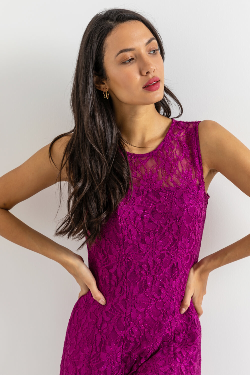 MAGENTA Glitter Lace Fit and Flare Dress , Image 4 of 4