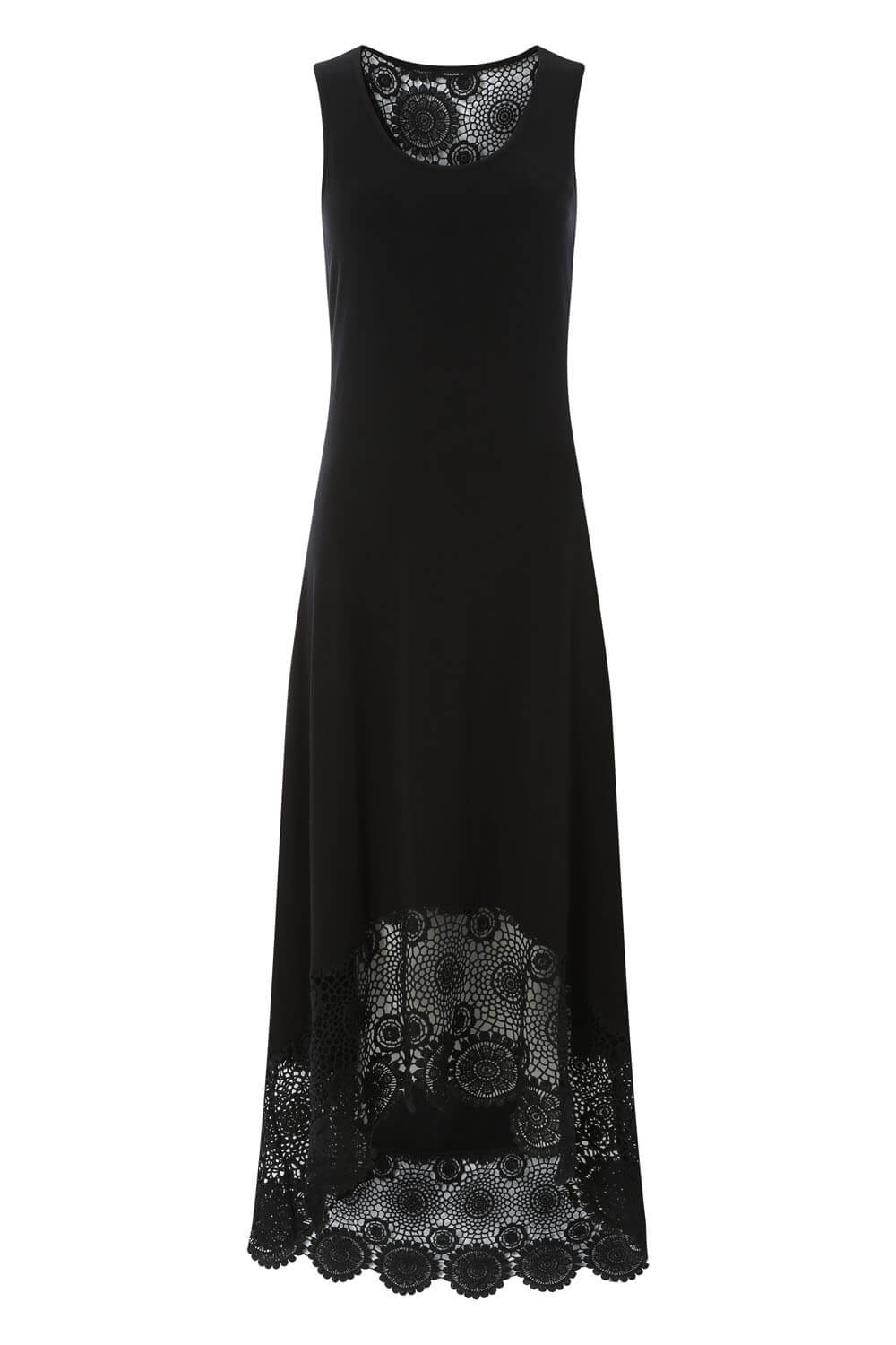 Black Crochet Hem Stretch Midi Dress, Image 6 of 6