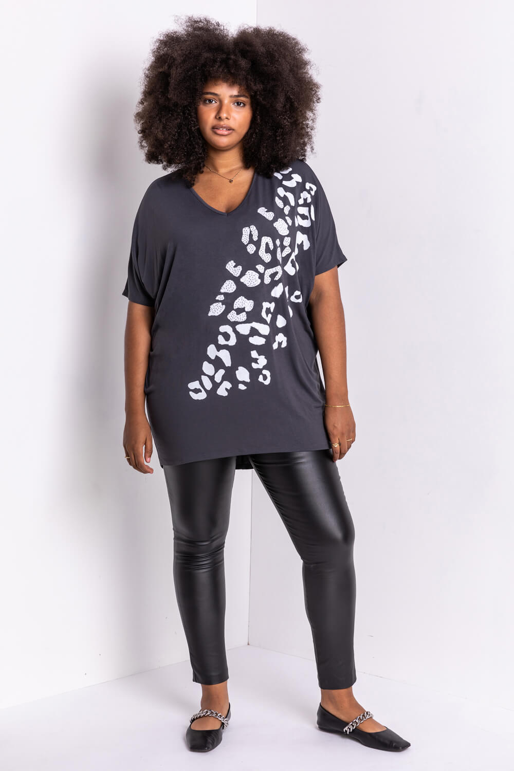 Grey Curve Embellished Animal Print T-Shirt, Image 3 of 4