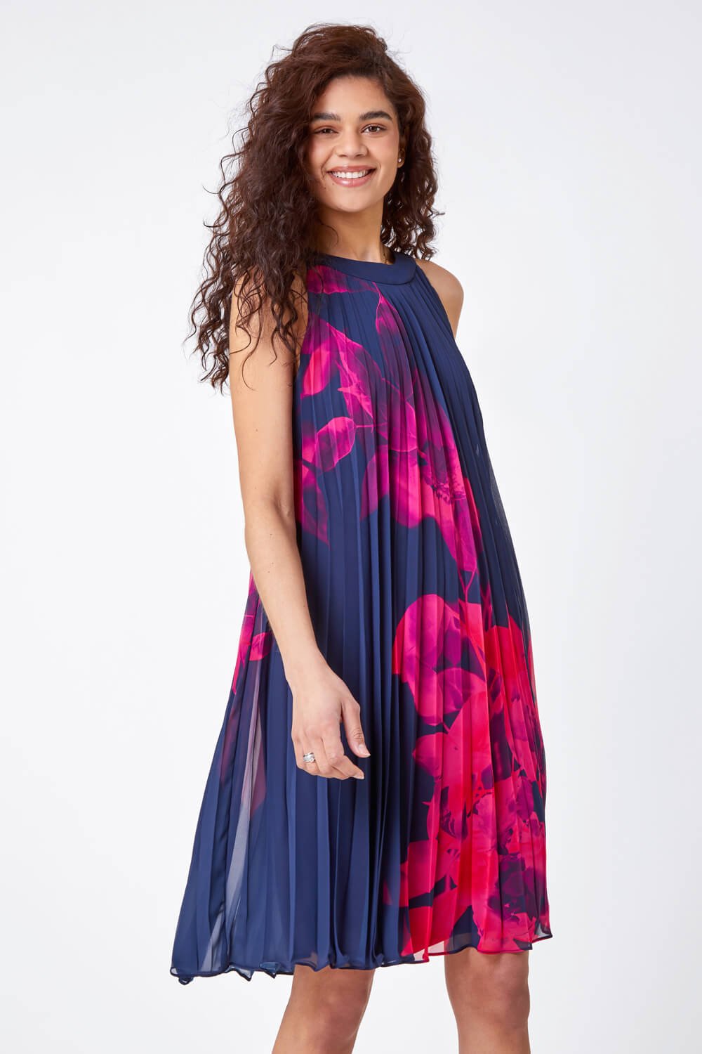 Floral Pleated Swing Dress