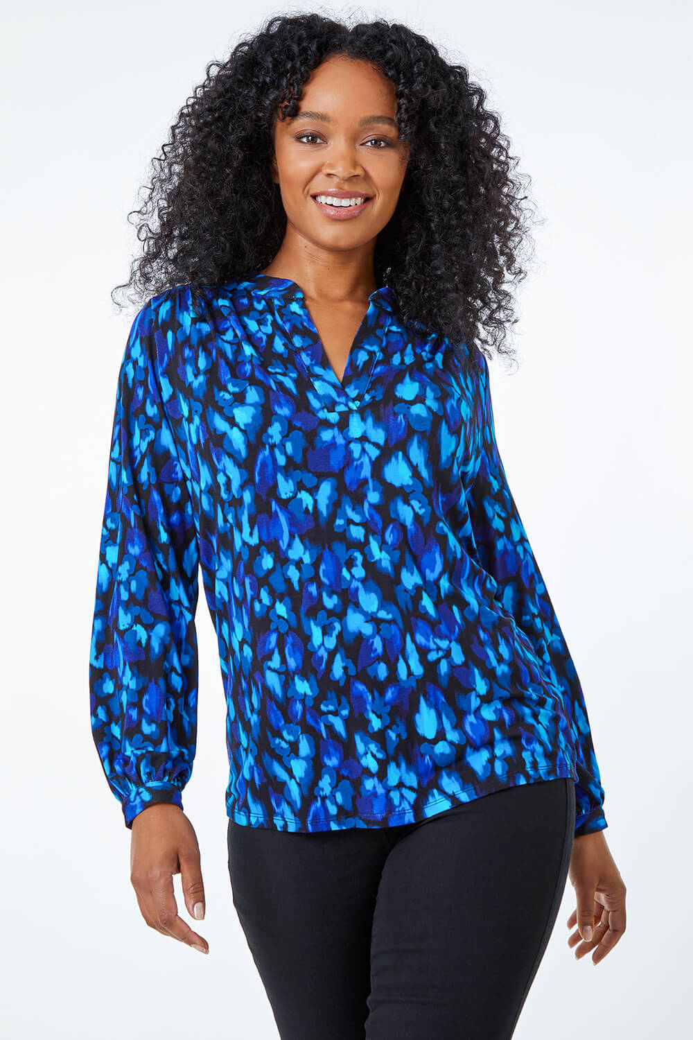 Blue Petite Animal Stretch Jersey Top, Image 2 of 5
