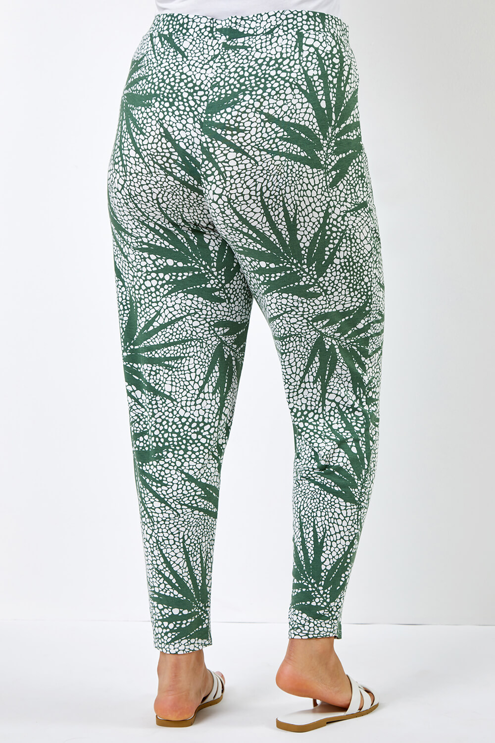 KHAKI Curve Leaf Print Jersey Tapered Trouser, Image 2 of 4