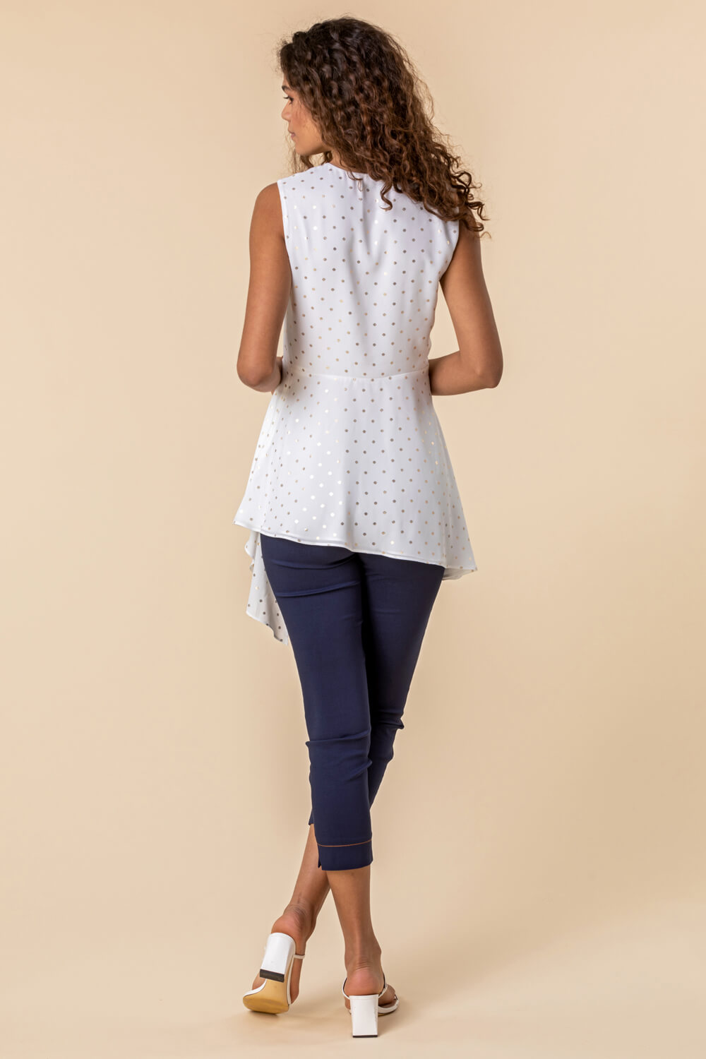 Ivory  Spot Print Asymmetric Wrap Over Top, Image 2 of 4