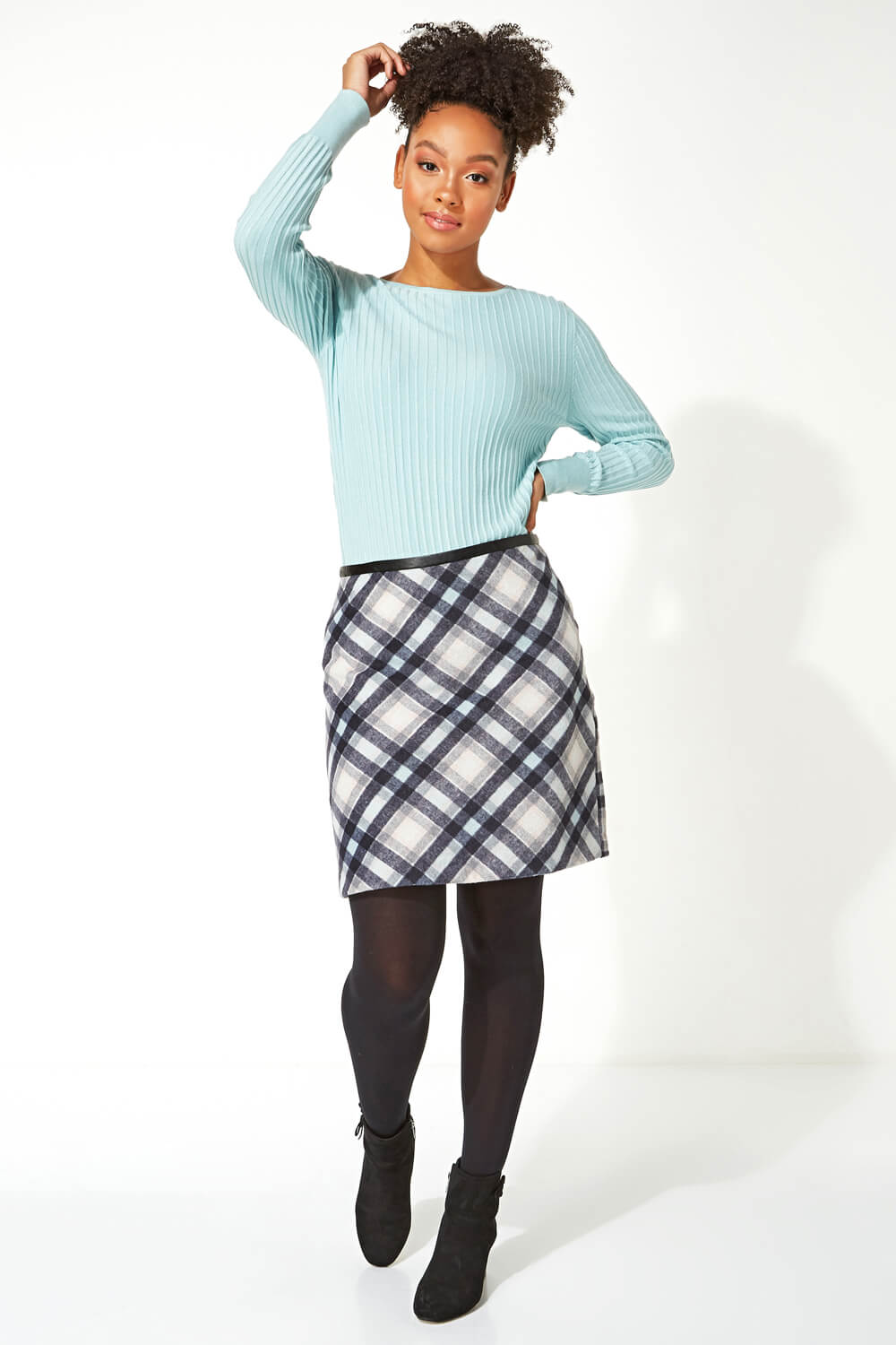Light Blue  Checked Short Skirt , Image 3 of 4