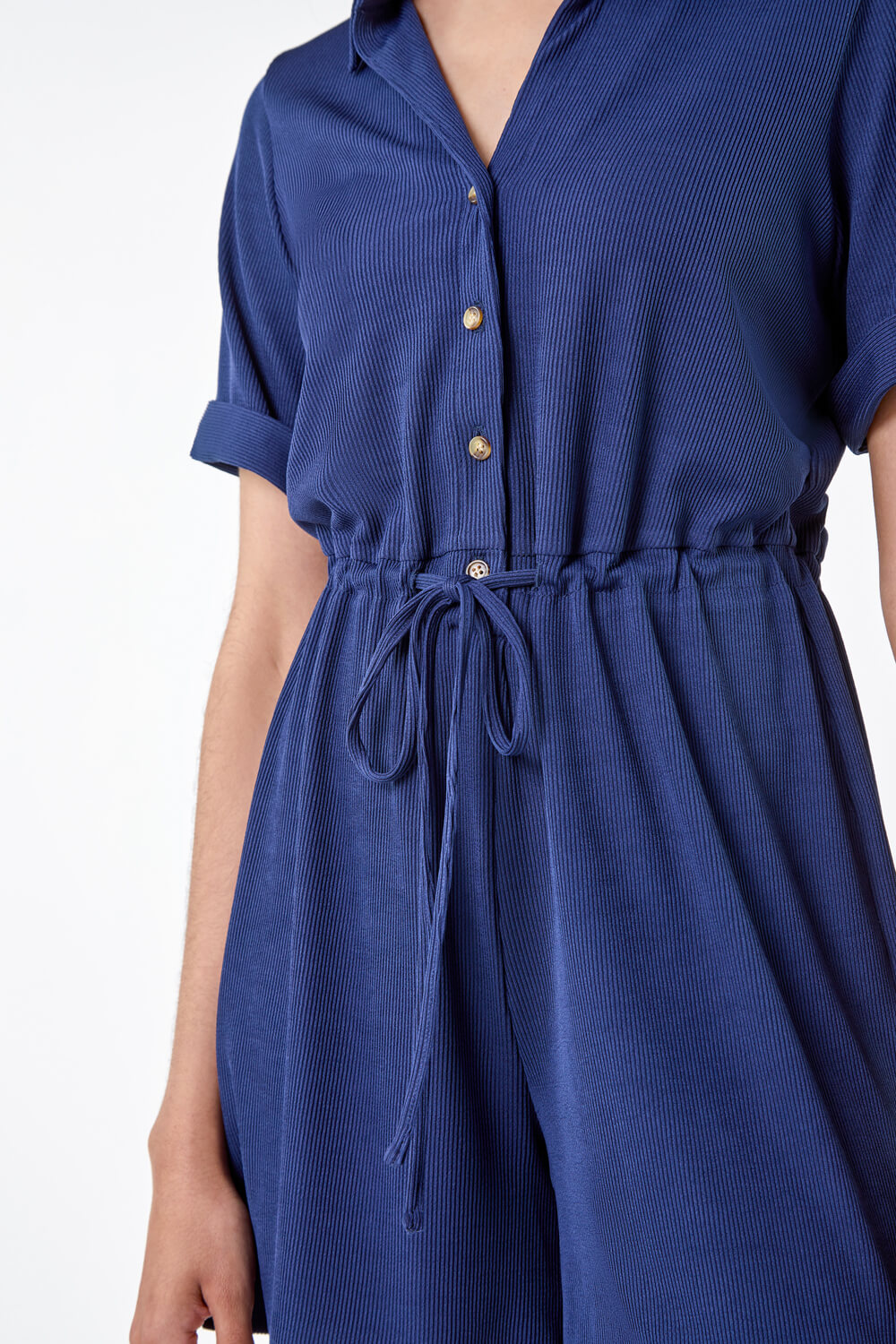 Navy  Plain Ribbed Stretch Playsuit, Image 5 of 5