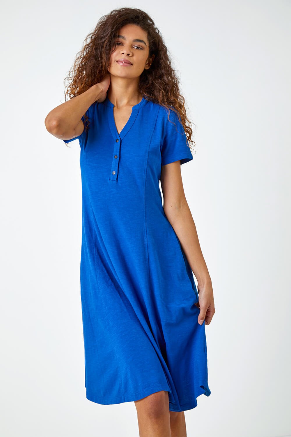 Cotton Belted Midi Shirt Dress in Royal Blue - Roman Originals UK