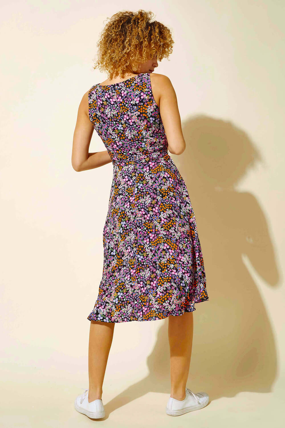 Purple Ditsy Floral Belted Tea Dress, Image 2 of 4