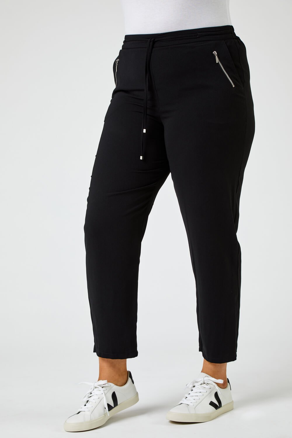 Black Curve 27" Tie Front Joggers, Image 2 of 5