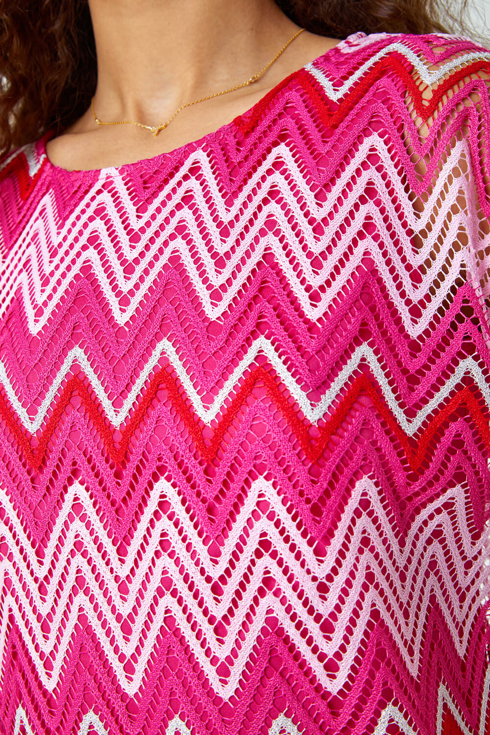 PINK Zig Zag Crochet Overlay Top, Image 4 of 4
