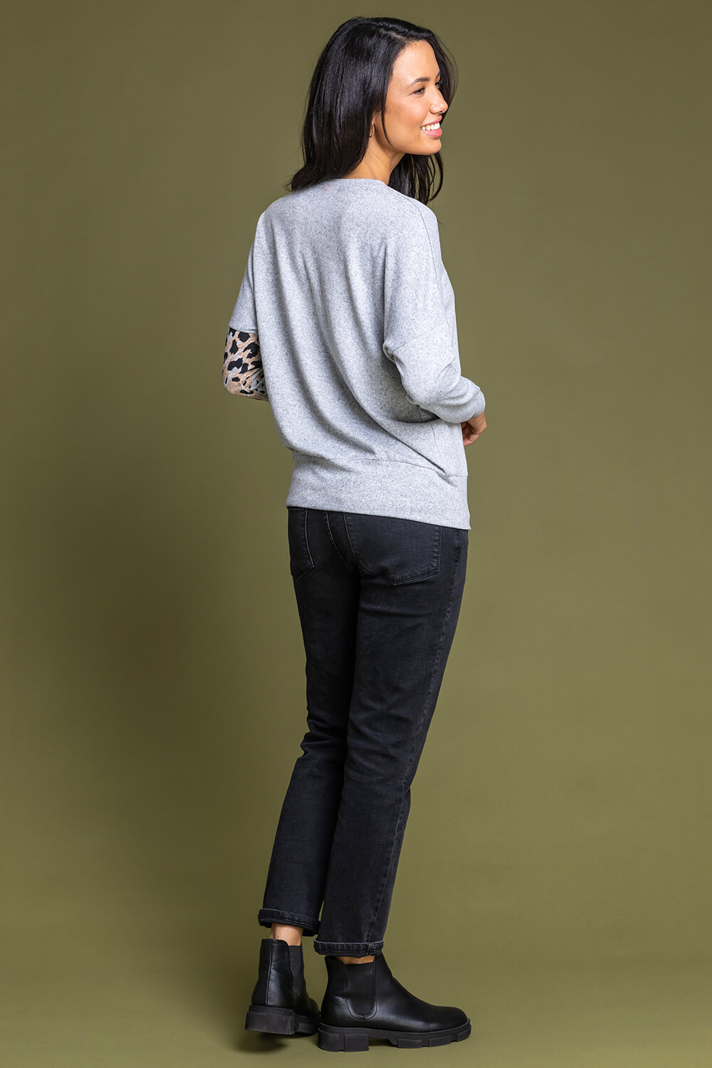 Light Grey Animal Print Colour Block Sweatshirt, Image 2 of 4