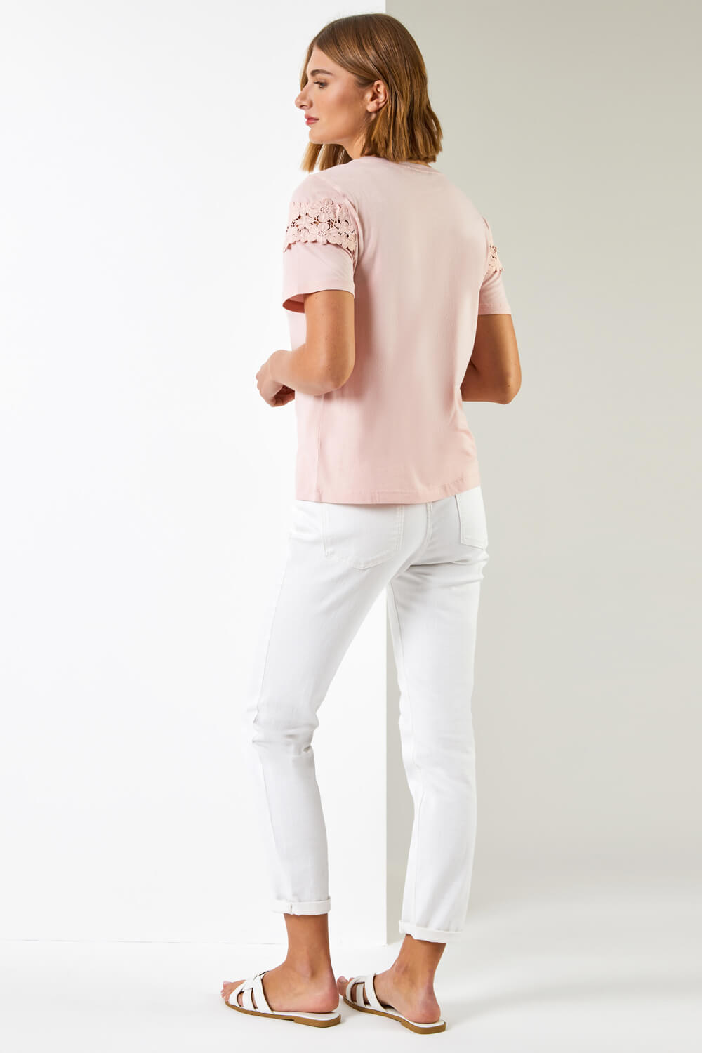 Light Pink Lace Detail Jersey T-Shirt, Image 2 of 4