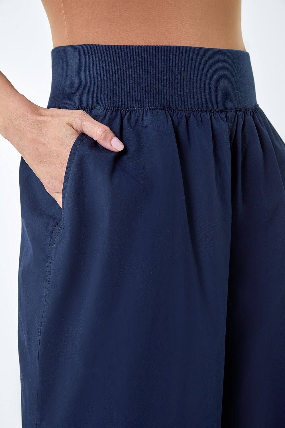 Navy  Wide Leg Cotton Culottes, Image 5 of 5