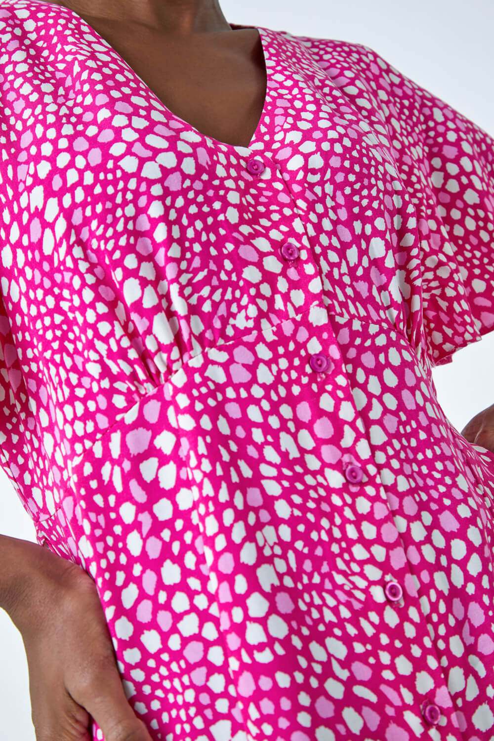 PINK Ditsy Spot Print Button Dress, Image 5 of 5