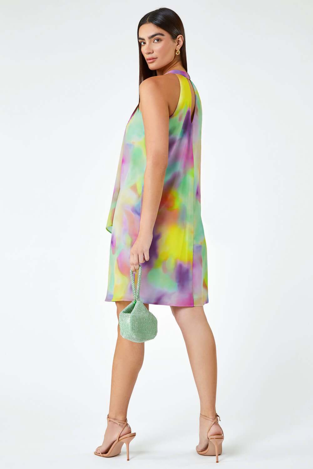 Multi  LIMITED Watercolour Halterneck Drape Dress, Image 3 of 5