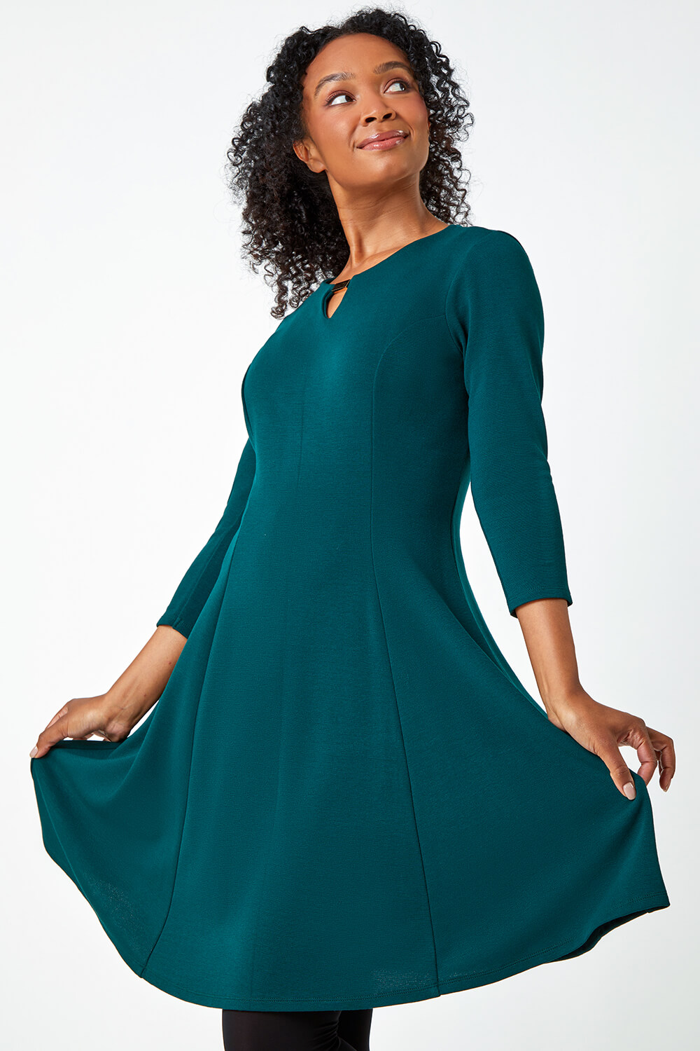 Forest  Petite Panelled Skater Stretch Dress, Image 2 of 5