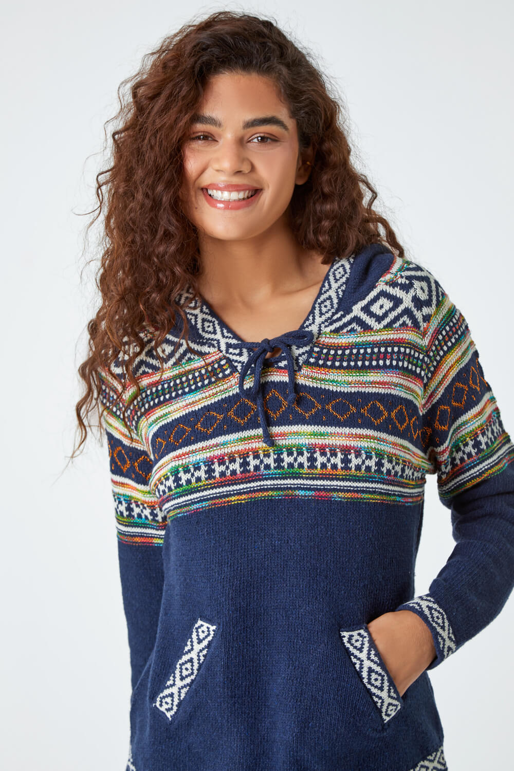 Midnight Blue Nordic Print Hooded Jumper, Image 4 of 5