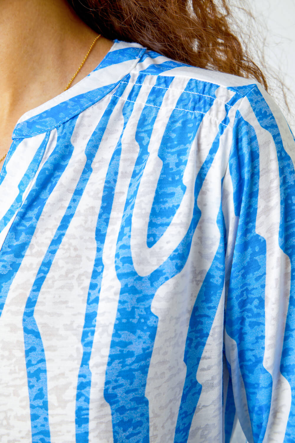 Blue Textured Animal Print Stretch Shirt, Image 5 of 5