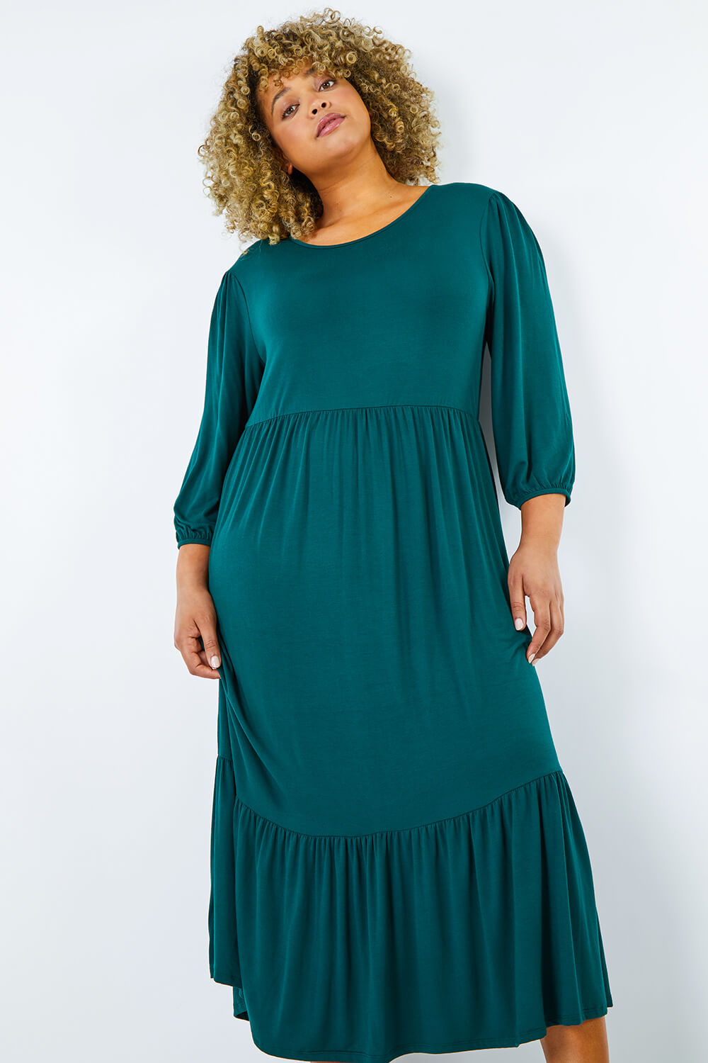 Forest  Curve Tiered Stretch Midi Dress, Image 2 of 5