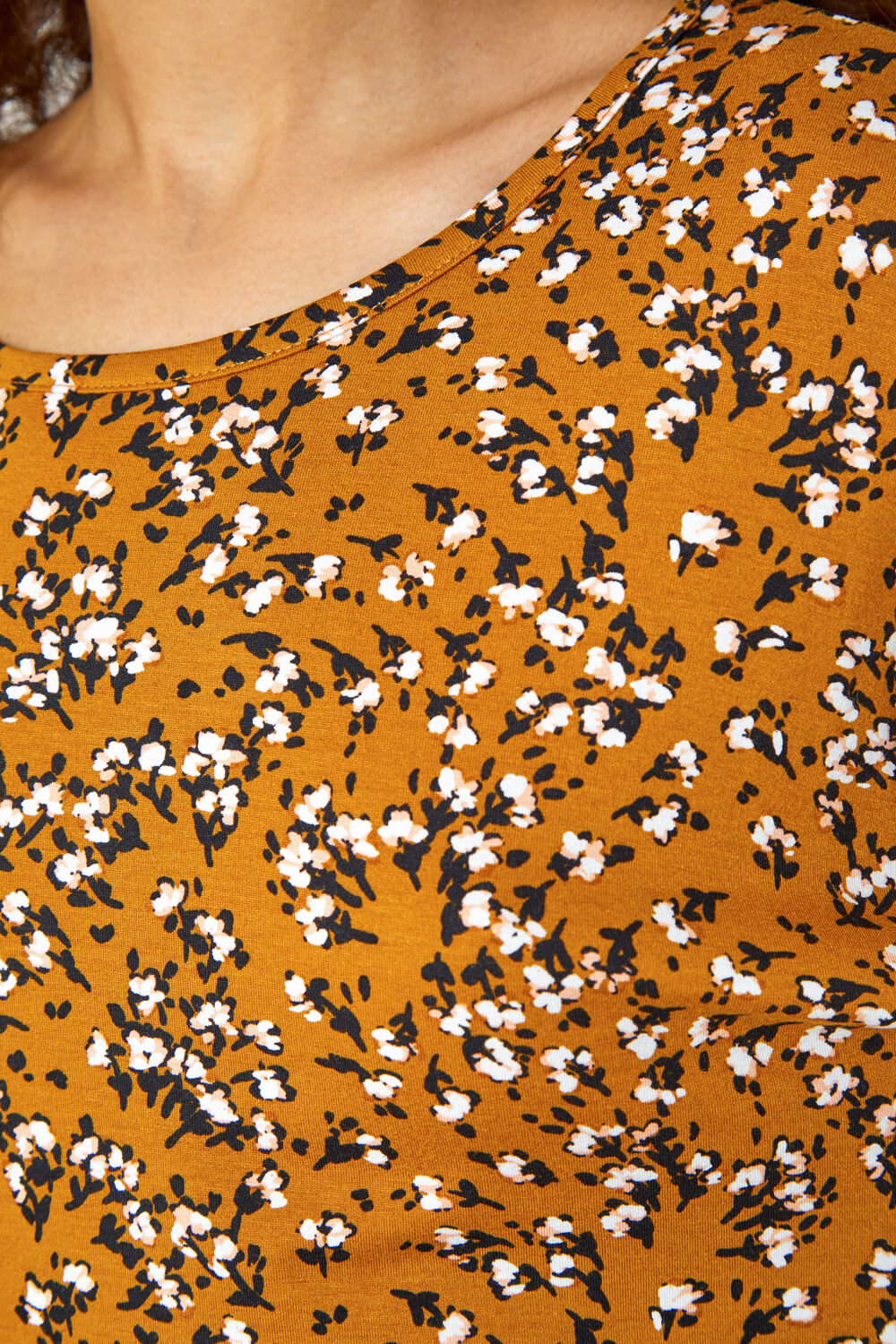 Ochre Ditsy Floral Stretch Blouson Top, Image 5 of 5