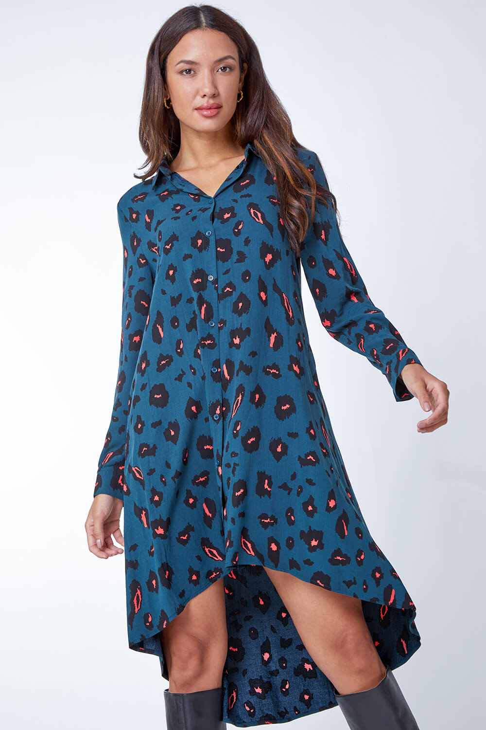 Oversized Animal Print Shirt Dress in Forest Roman Originals UK