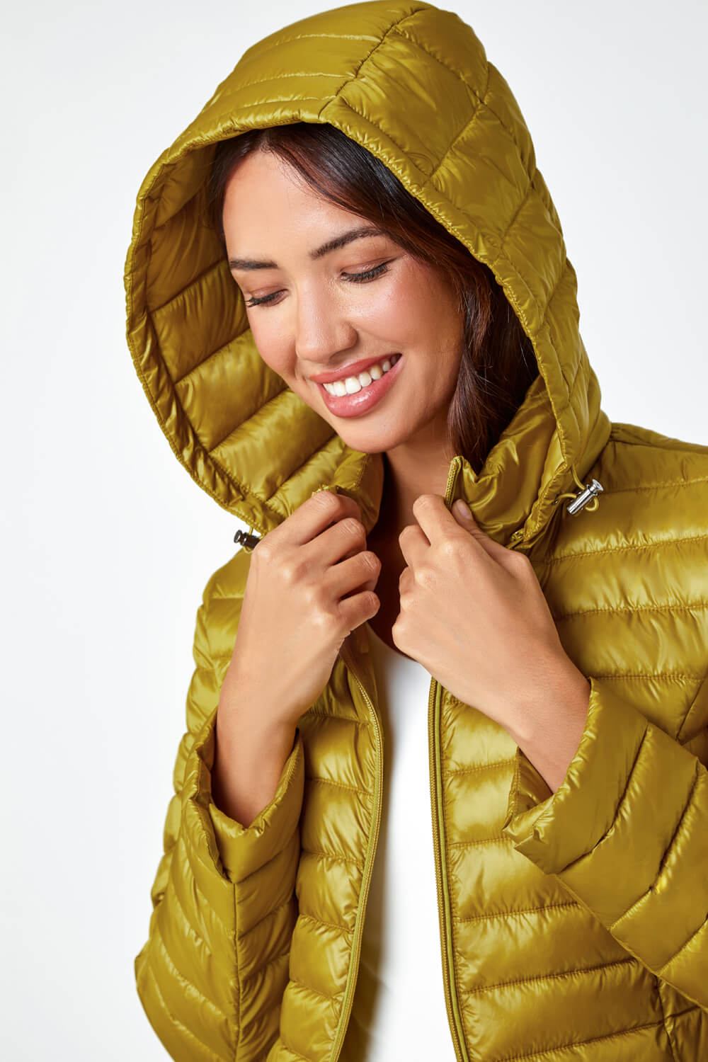 Yellow Longline Hooded Padded Coat , Image 4 of 5
