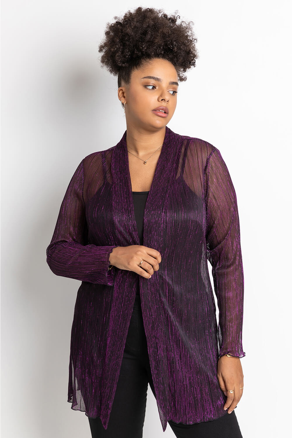 Purple Curve Plisse Metallic Kimono, Image 5 of 5