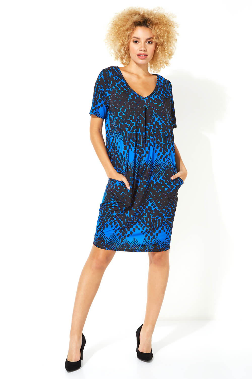 Abstract Print Cocoon Dress in Royal ...