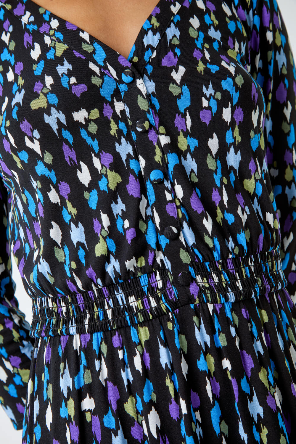 Purple Abstract Spot Print Midi Stretch Dress, Image 5 of 5