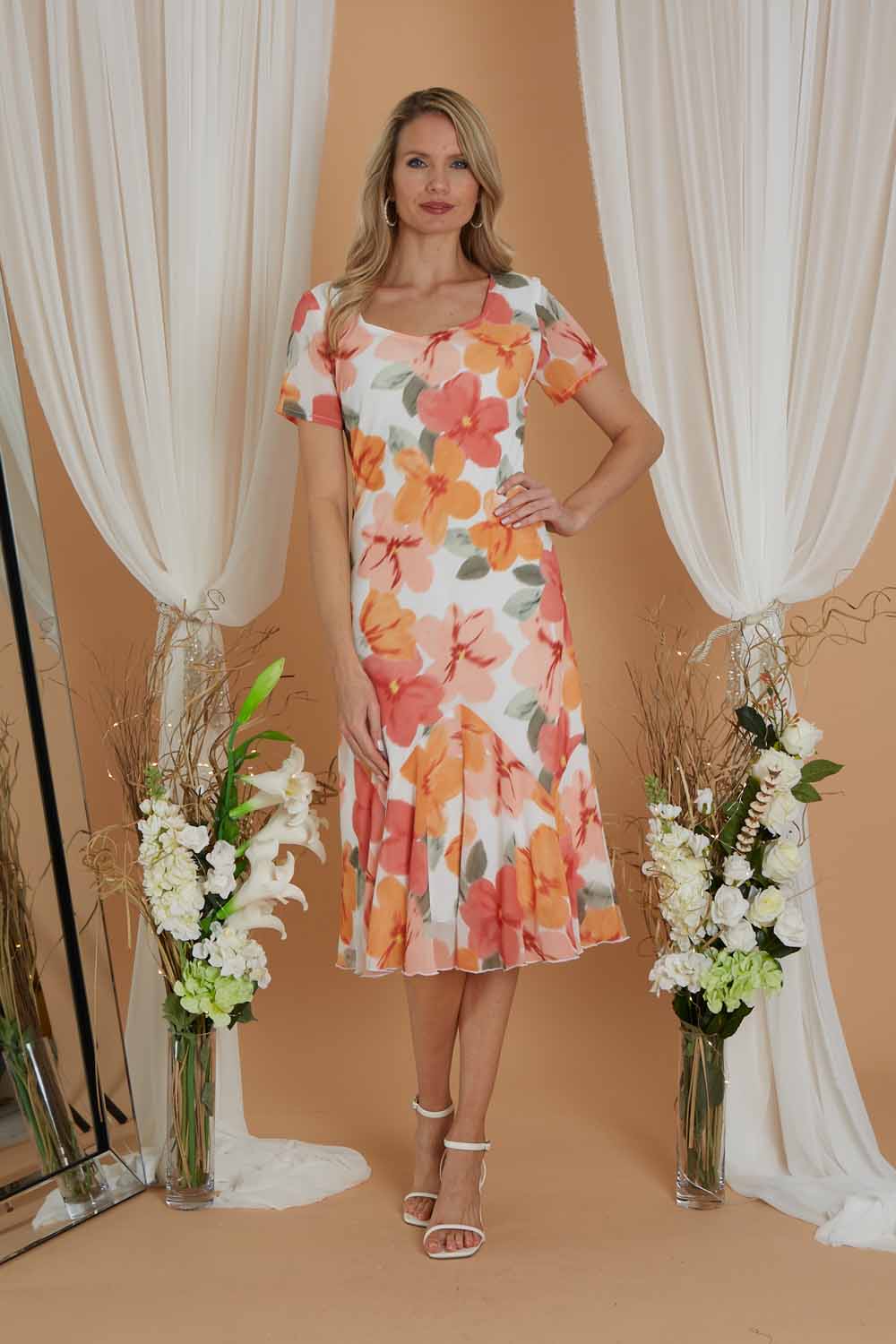 CORAL Julianna Floral Chiffon Print Bias Cut Dress, Image 3 of 4