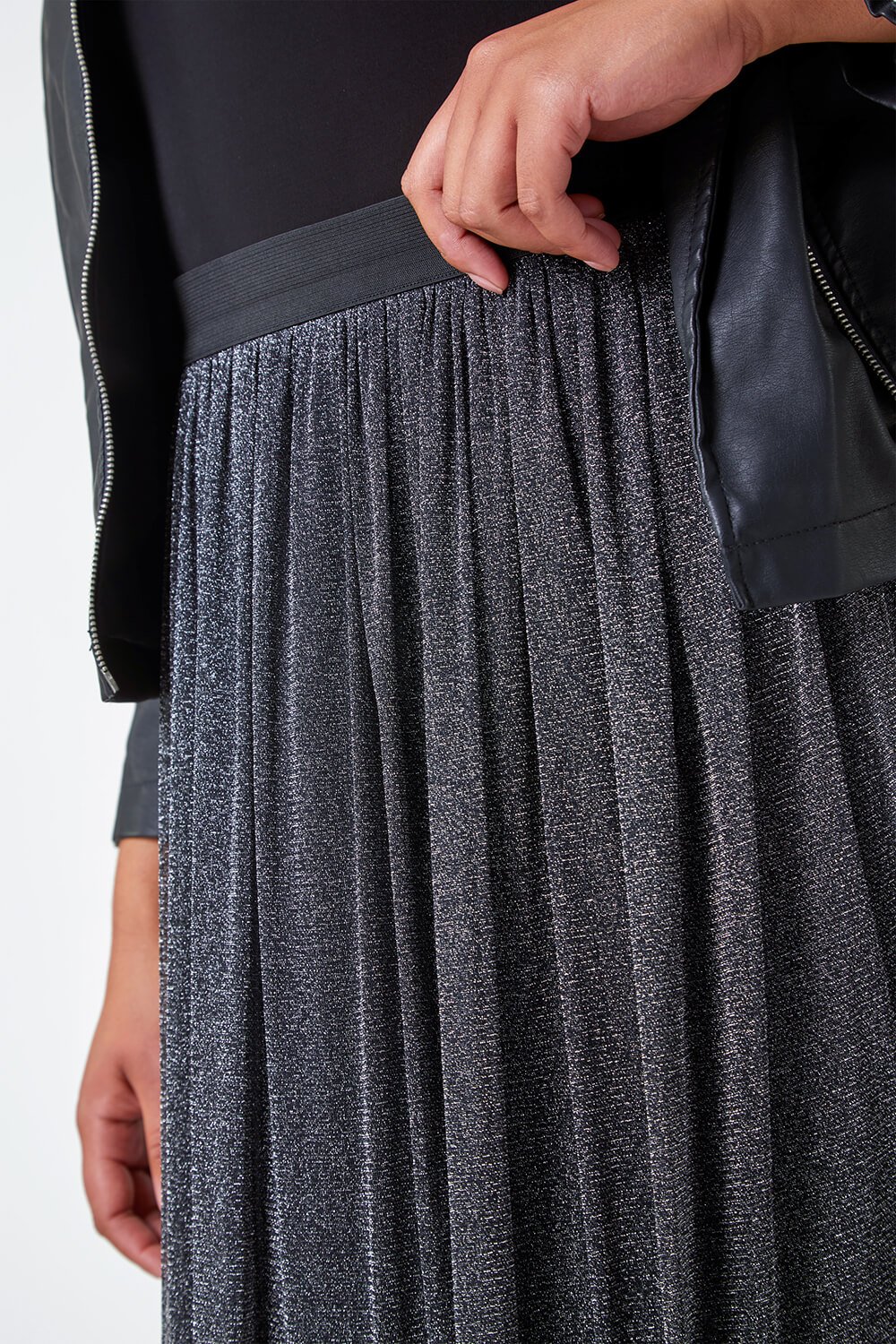 Silver Curve Glitter Mesh Midi Stretch Skirt, Image 6 of 6
