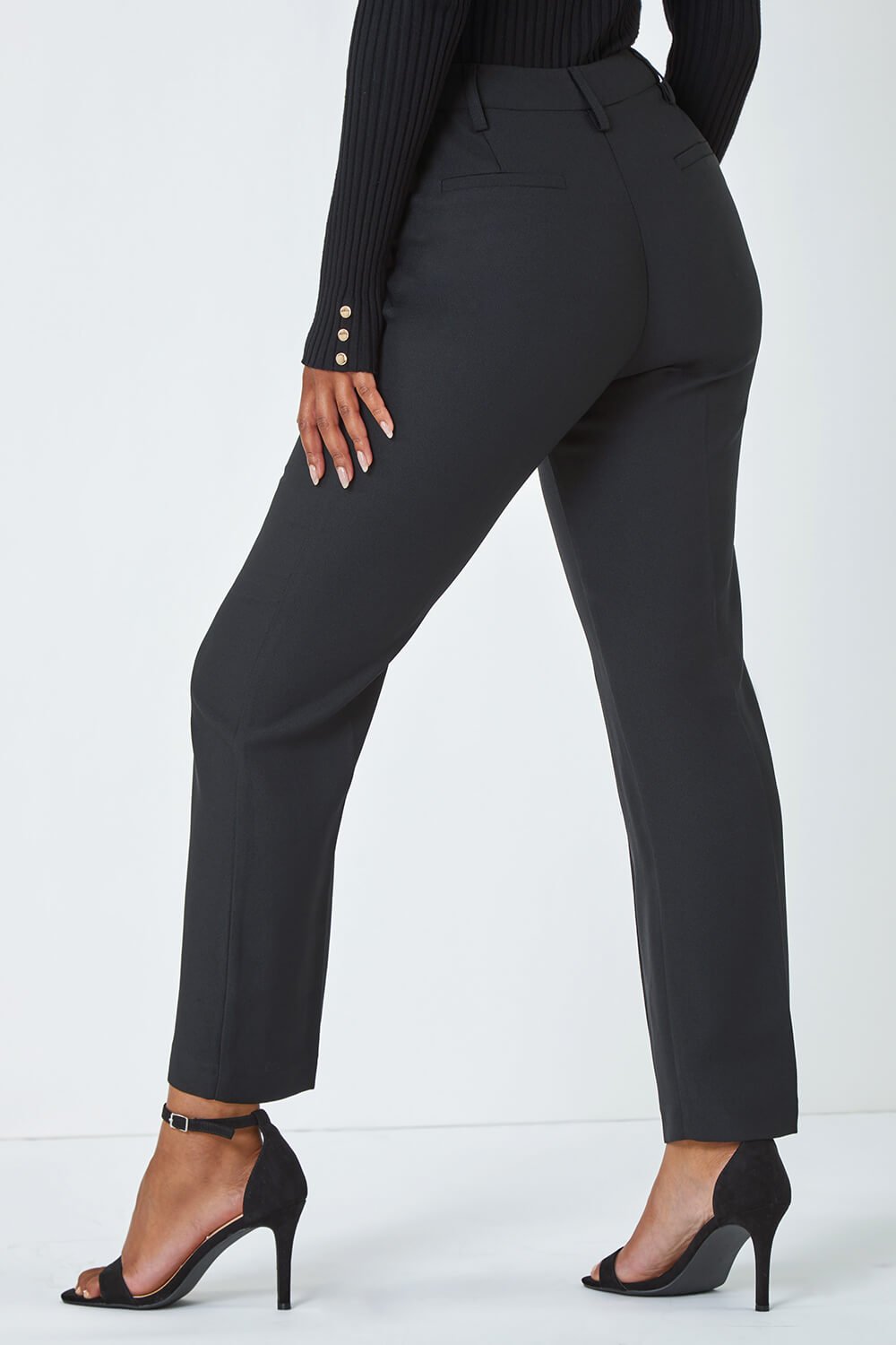 Black Petite Tapered Belted Trousers , Image 4 of 7