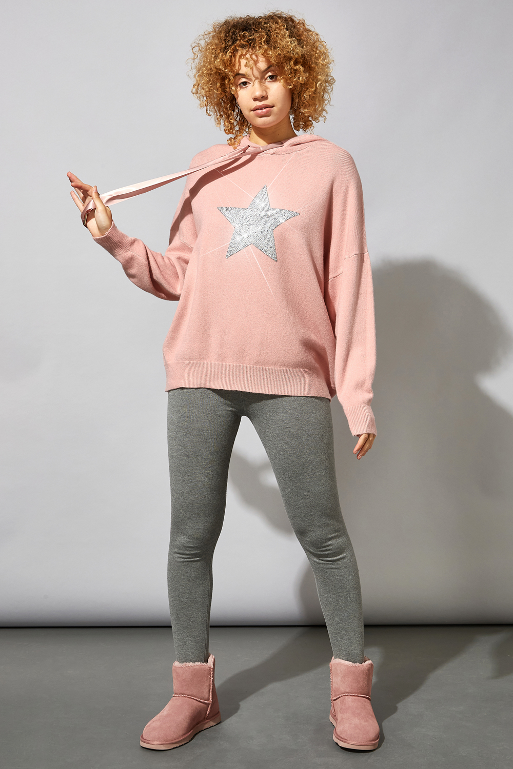 PINK Star Embellished Knitted Hoodie, Image 2 of 4
