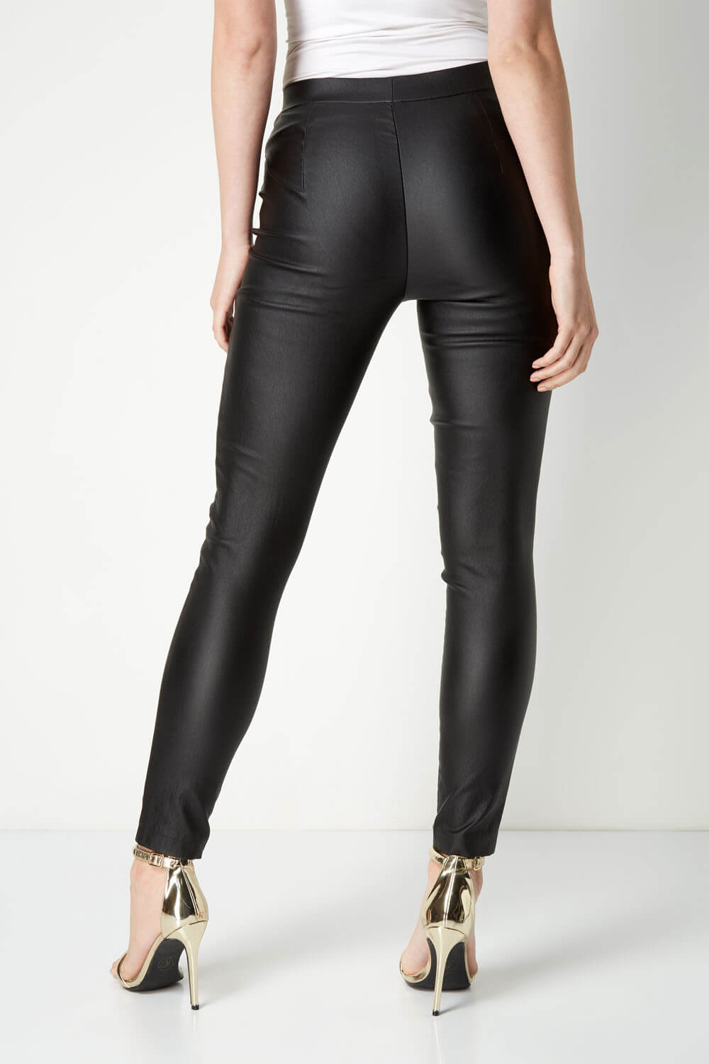 Faux Leather Pull On Stretch Trousers in Black - Roman Originals UK