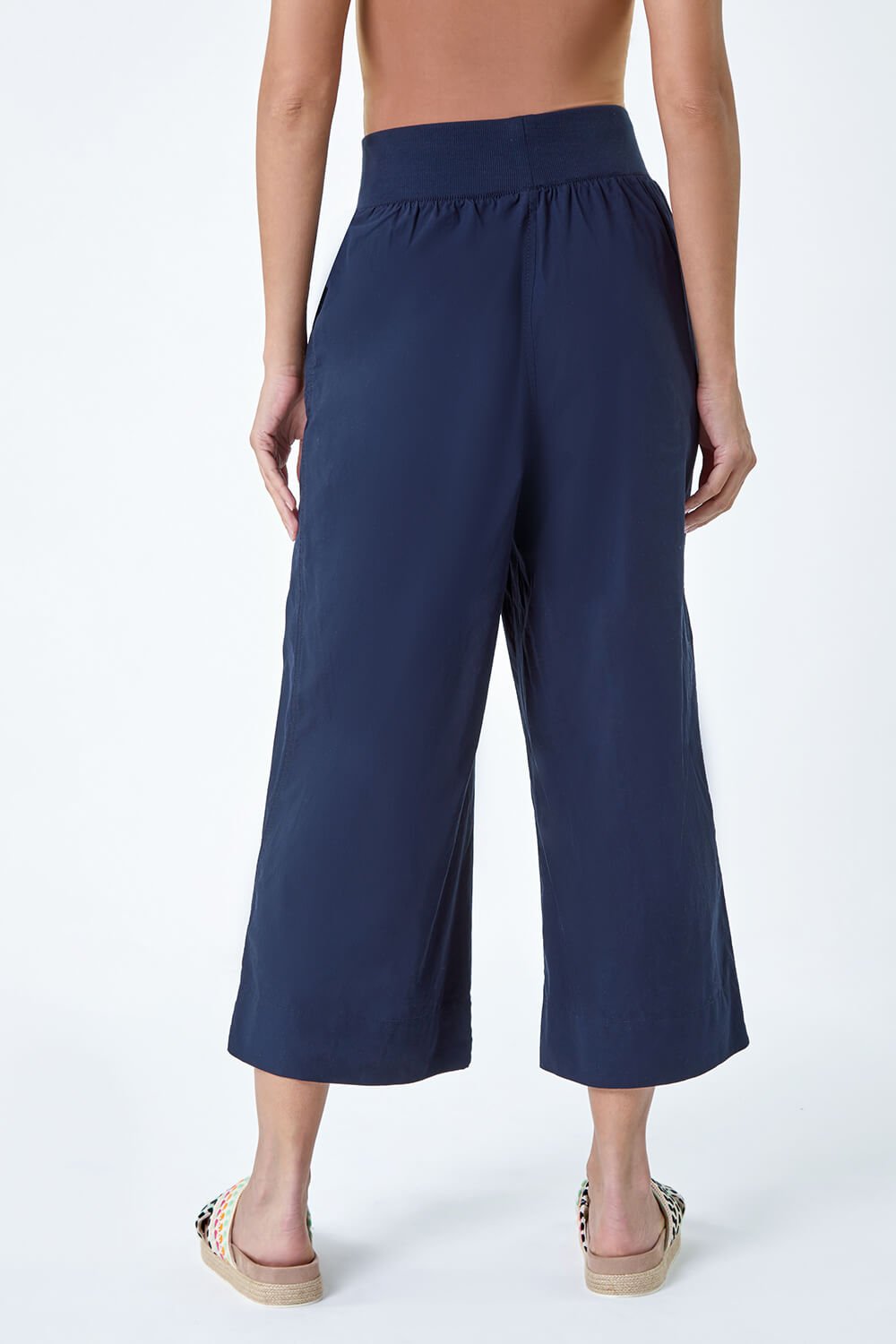 Navy  Wide Leg Cotton Culottes, Image 3 of 5