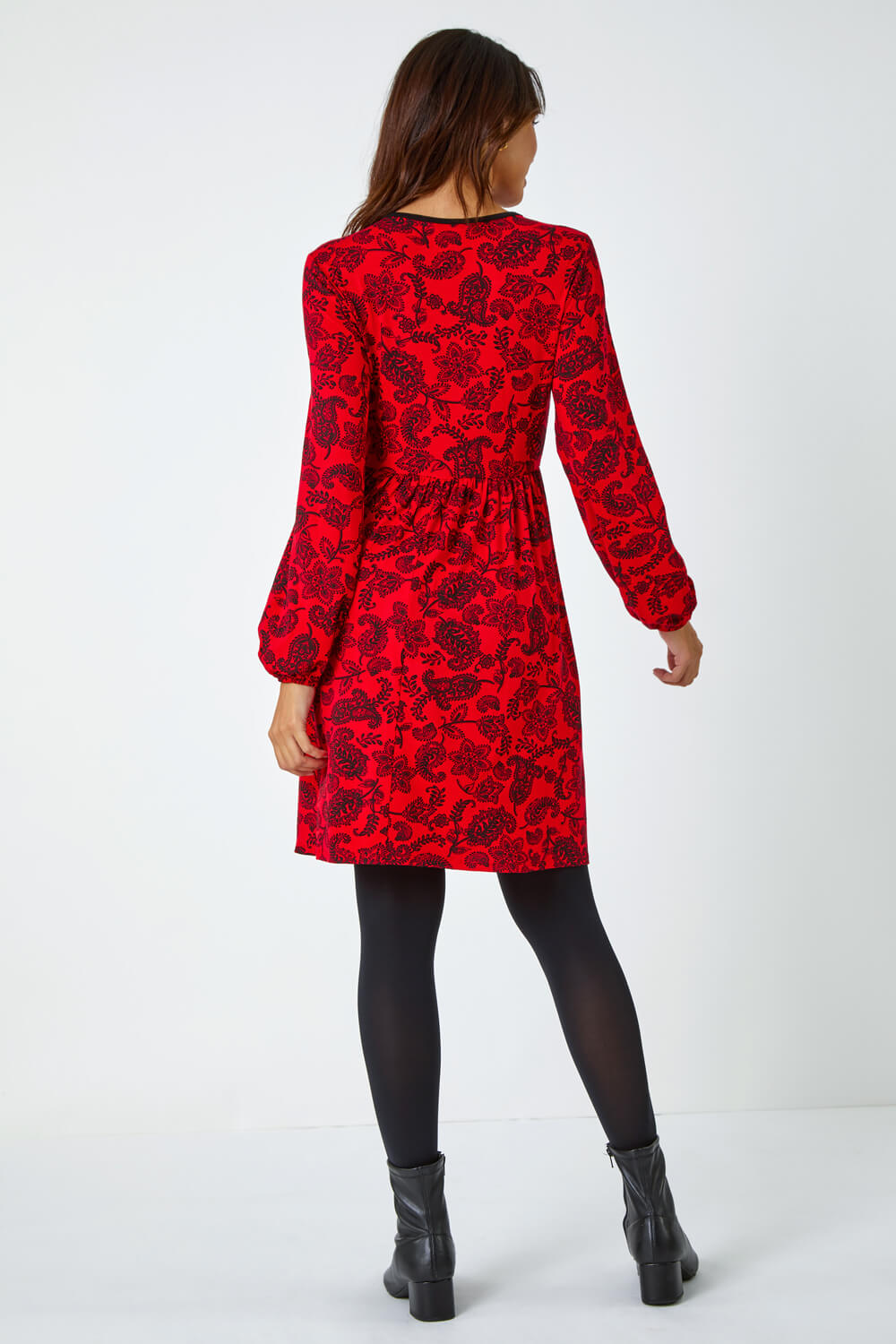 Red Floral Print Stretch Jersey Dress, Image 3 of 5
