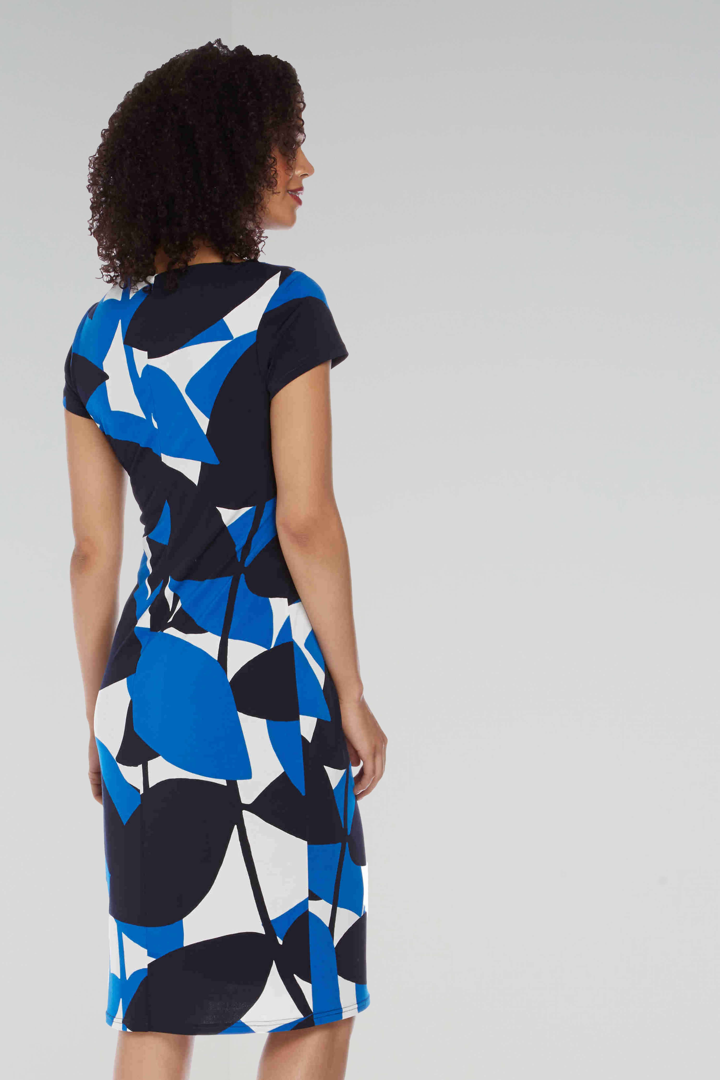 Blue Abstract Leaf Print Jersey Dress, Image 3 of 5