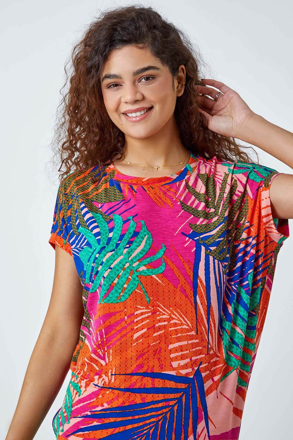 Tropical Print Cocoon Stretch Top