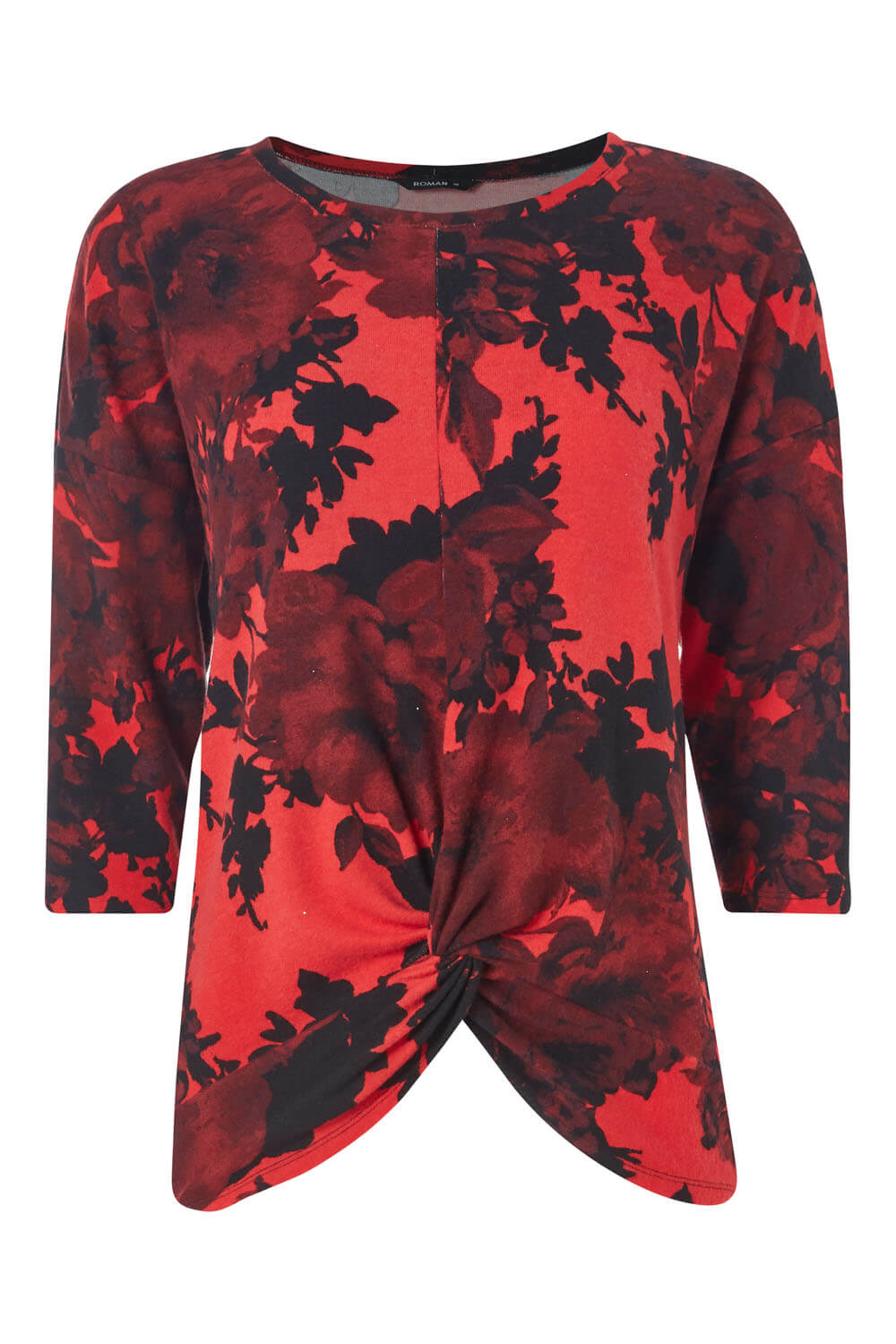 Red Floral Print 3/4 Sleeve Top, Image 5 of 5