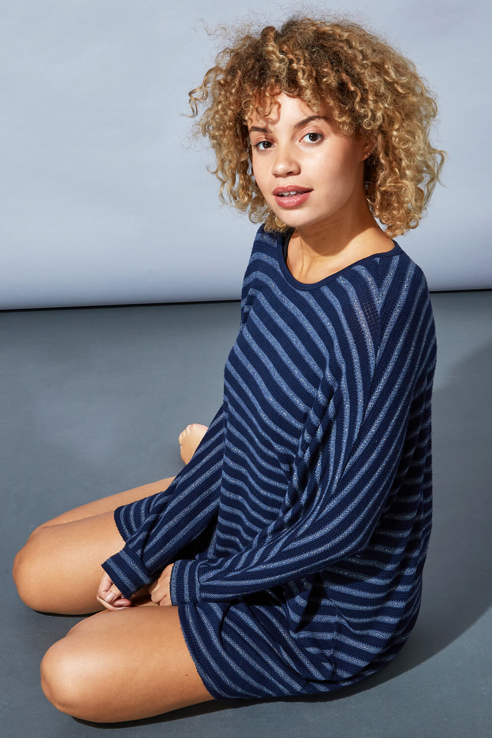Midnight Blue Lounge Stripe Print Dress, Image 4 of 4