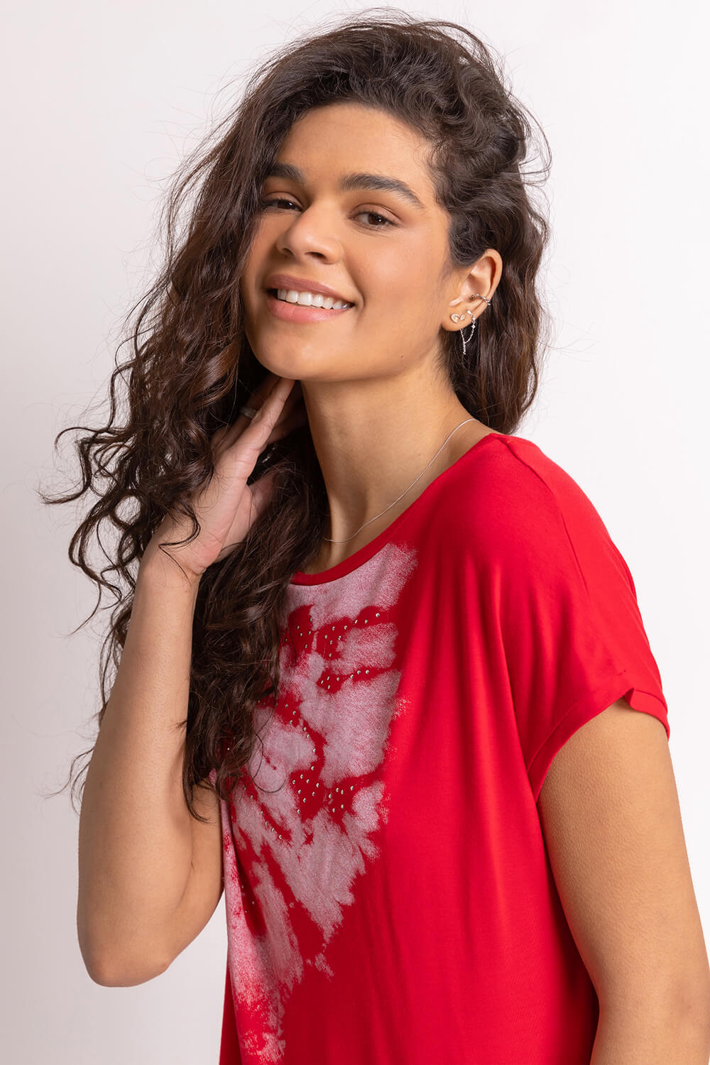 Red Embellished Tie Dye Print T-Shirt, Image 4 of 4