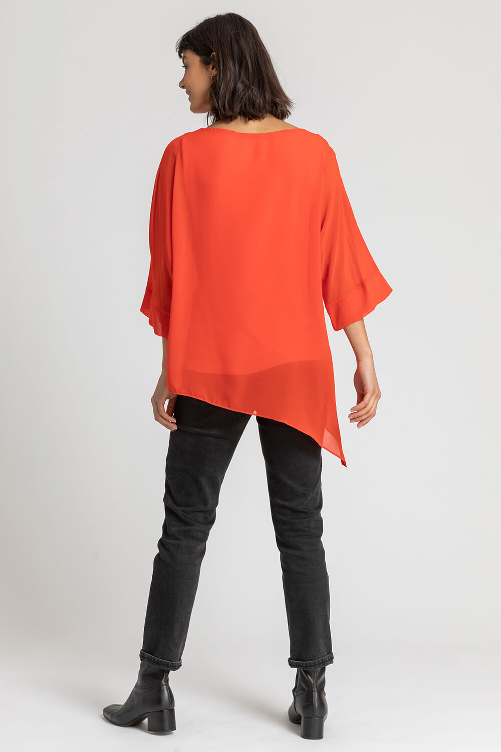 Red Asymmetric Chiffon Overlay Top, Image 2 of 4