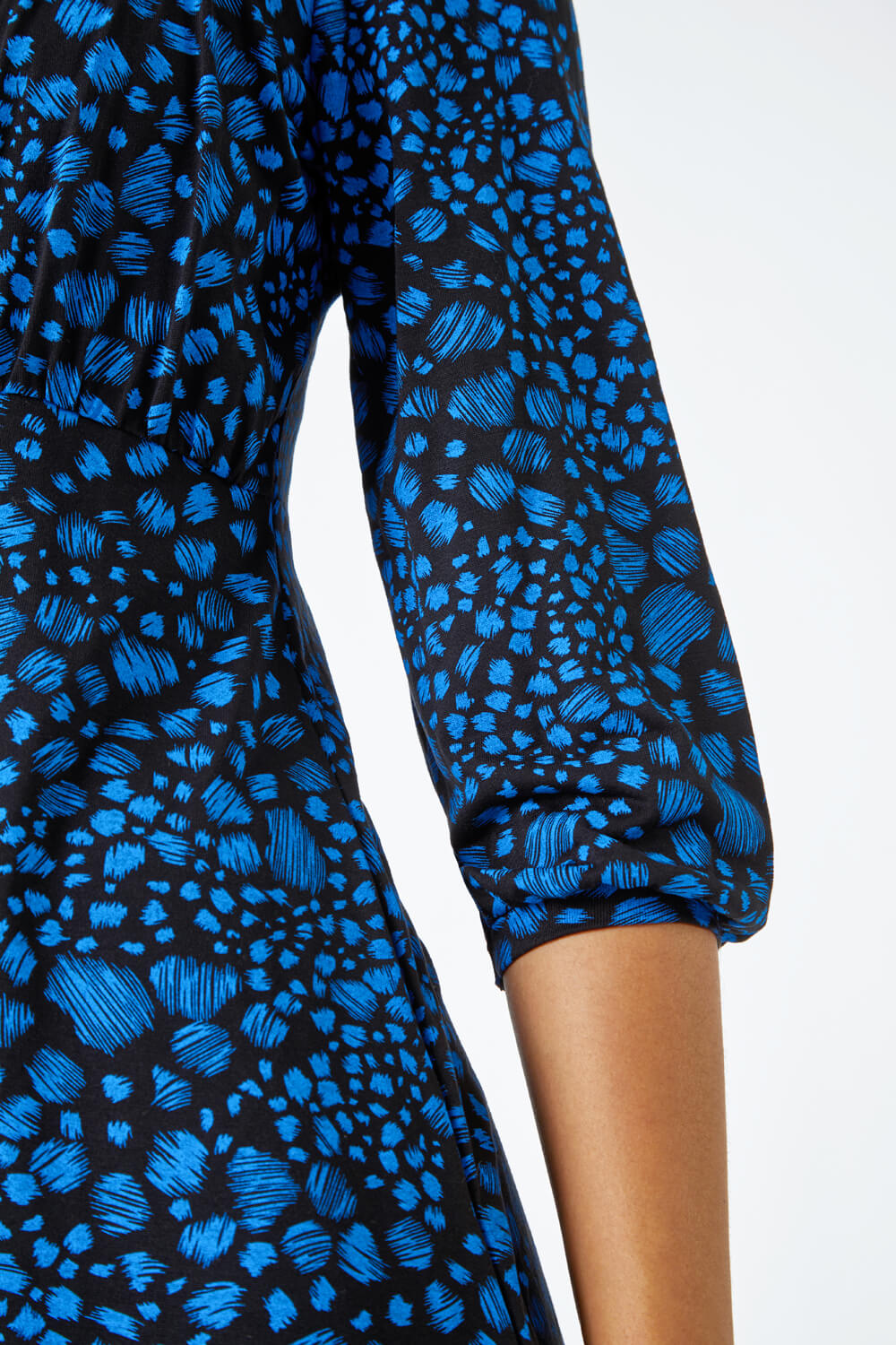 Royal Blue Abstract Spot Print Stretch Dress , Image 5 of 5
