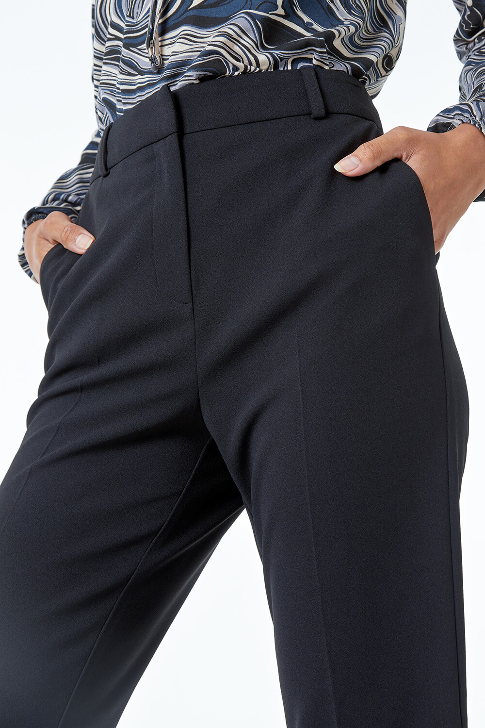 Black Bootcut Leg Stretch Trousers, Image 2 of 5