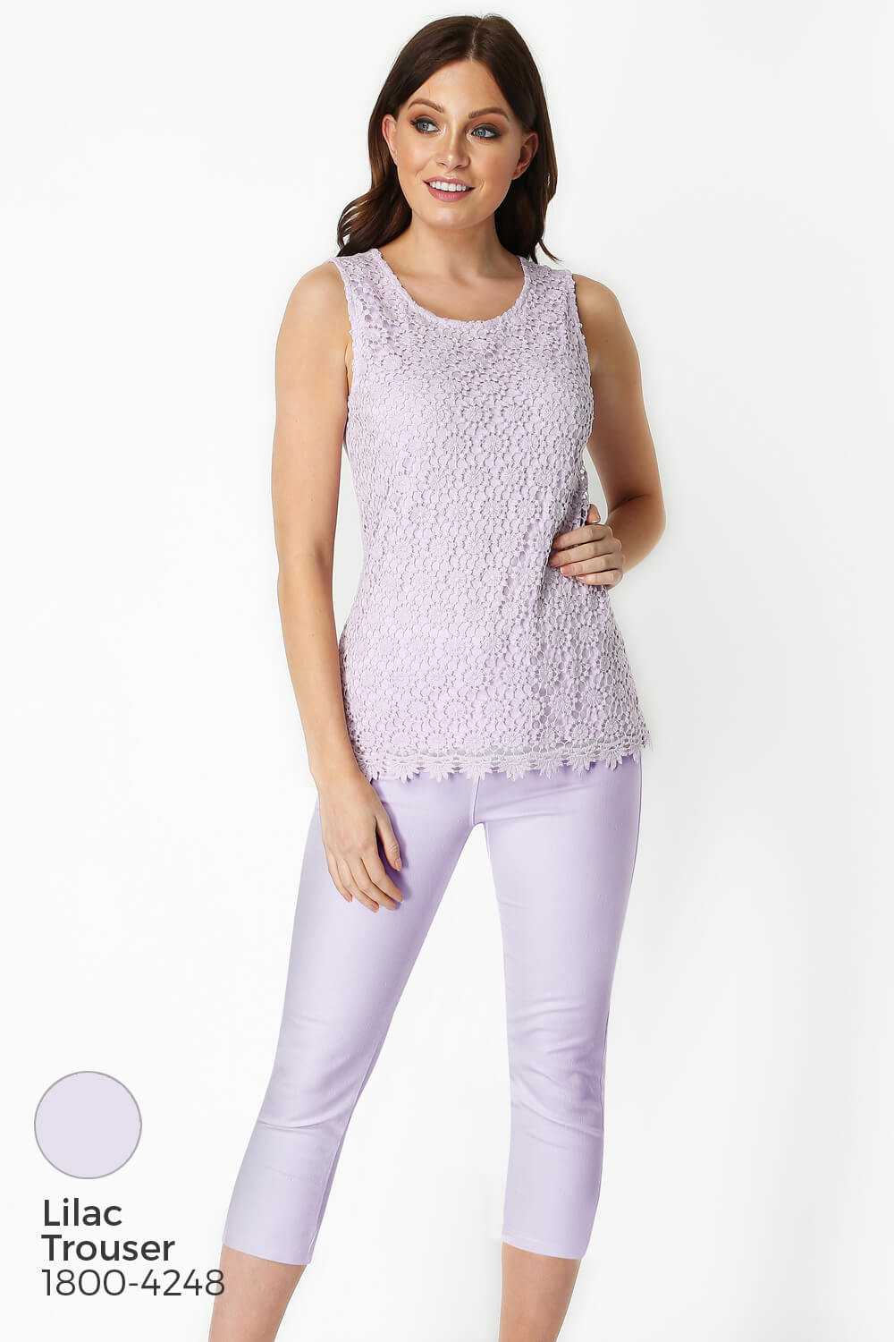 Lilac Lace Front Jersey Vest Top, Image 6 of 8