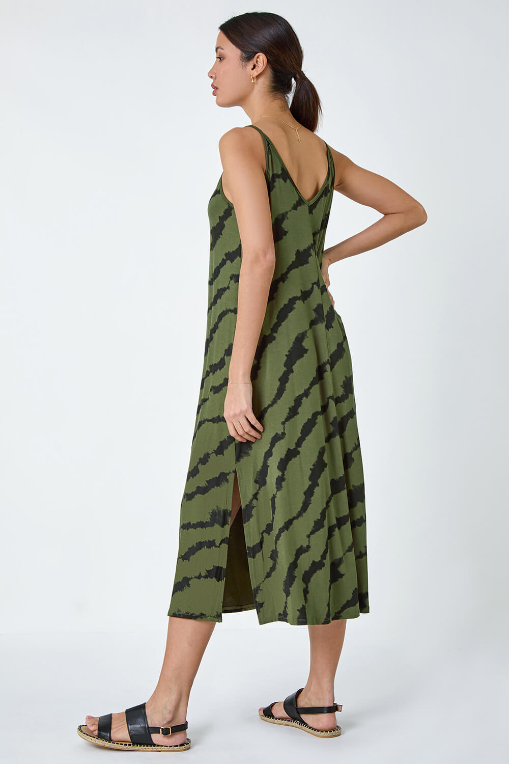 KHAKI Tie Dye Stretch Jersey Pocket Midi Dress, Image 3 of 5