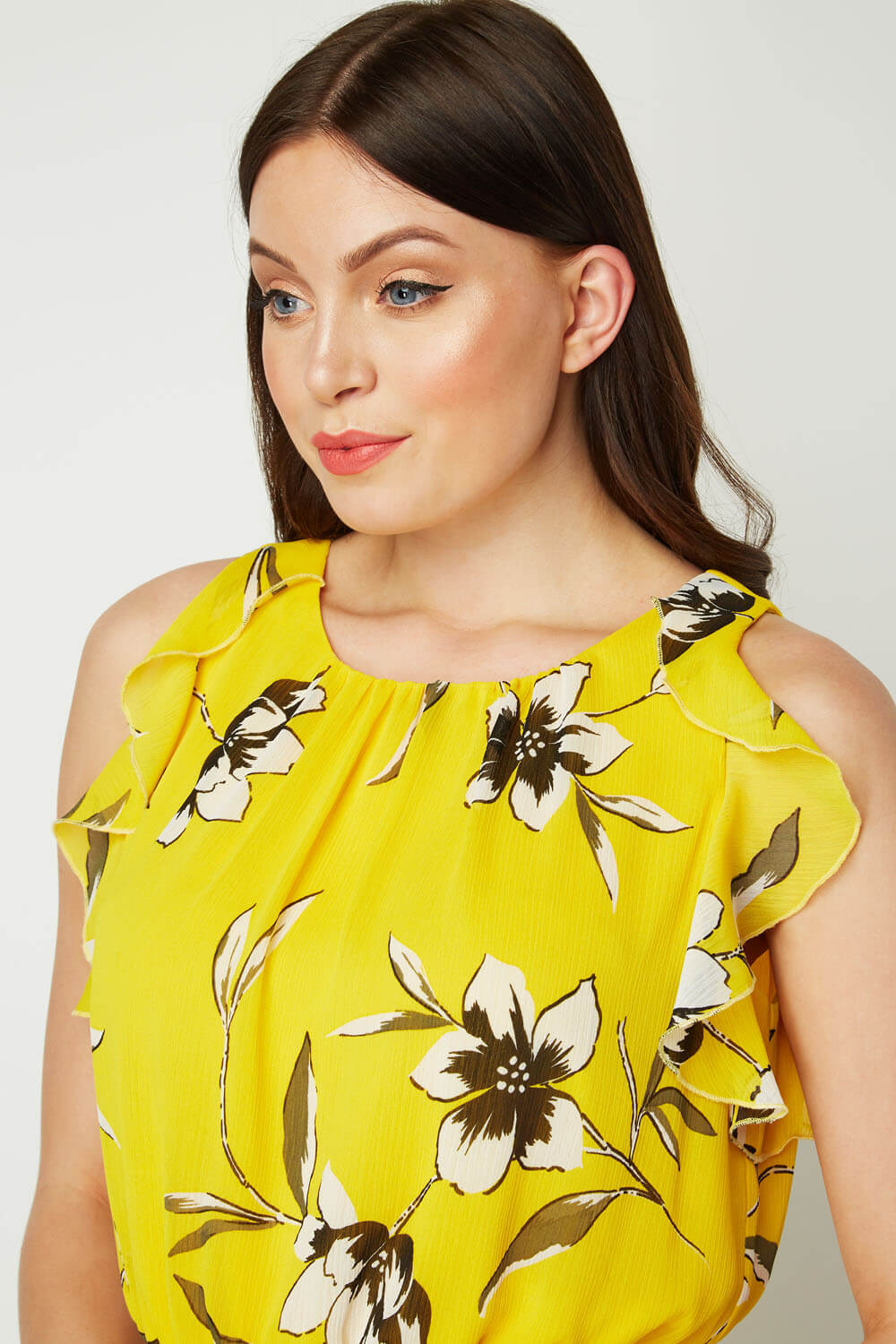 Yellow Floral Ruffle Midi Dress, Image 4 of 5