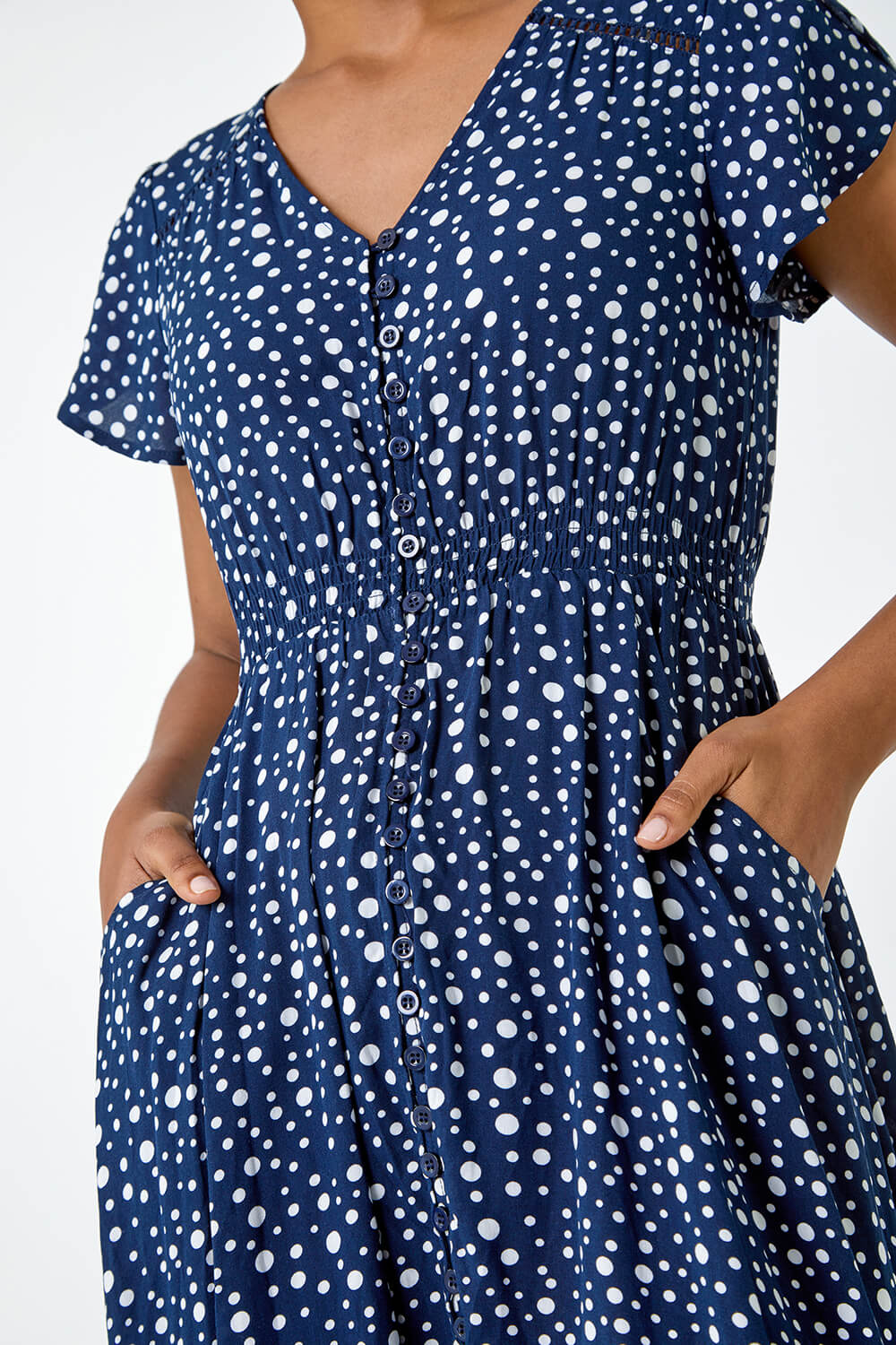 Navy  Polka Dot Lace Detail Maxi Dress, Image 5 of 5